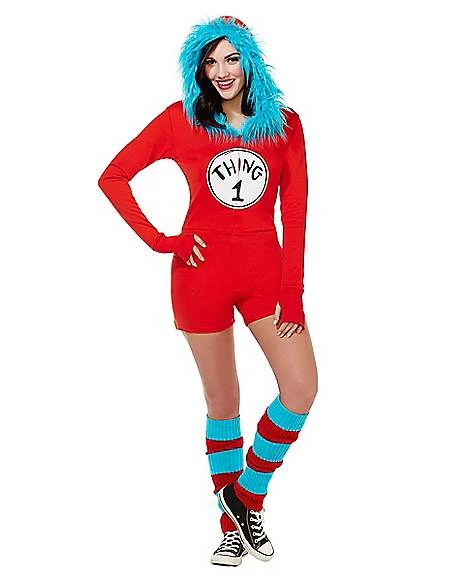 Adult Thing 1 And Thing 2 Romper Costume - Dr. Seuss 1 Adult Thing 1 And Thing 2 Romper Costume - Dr. Seuss