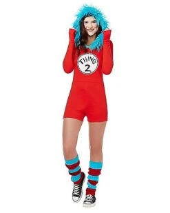 Adult Thing 1 And Thing 2 Romper Costume - Dr. Seuss 10 Adult Thing 1 And Thing 2 Romper Costume - Dr. Seuss -Spirit Halloween Deals Store 01360049 d