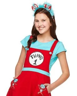 Tween Thing 1 And 2 Jumper Dress Costume - Dr. Seuss -Spirit Halloween Deals Store 01369214 c