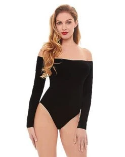 Off The Shoulder Black Bodysuit -Spirit Halloween Deals Store 01392307 a