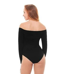 Off The Shoulder Black Bodysuit -Spirit Halloween Deals Store 01392307 b