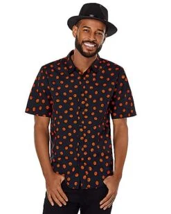 Pumpkin Print Button Down Shirt -Spirit Halloween Deals Store 01526292 c