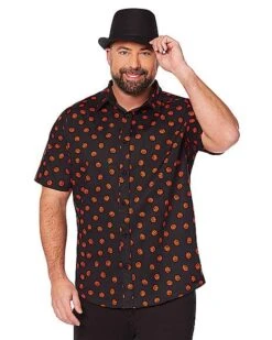 Pumpkin Print Button Down Plus Size Shirt