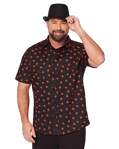 Pumpkin Print Button Down Plus Size Shirt 1 Pumpkin Print Button Down Plus Size Shirt